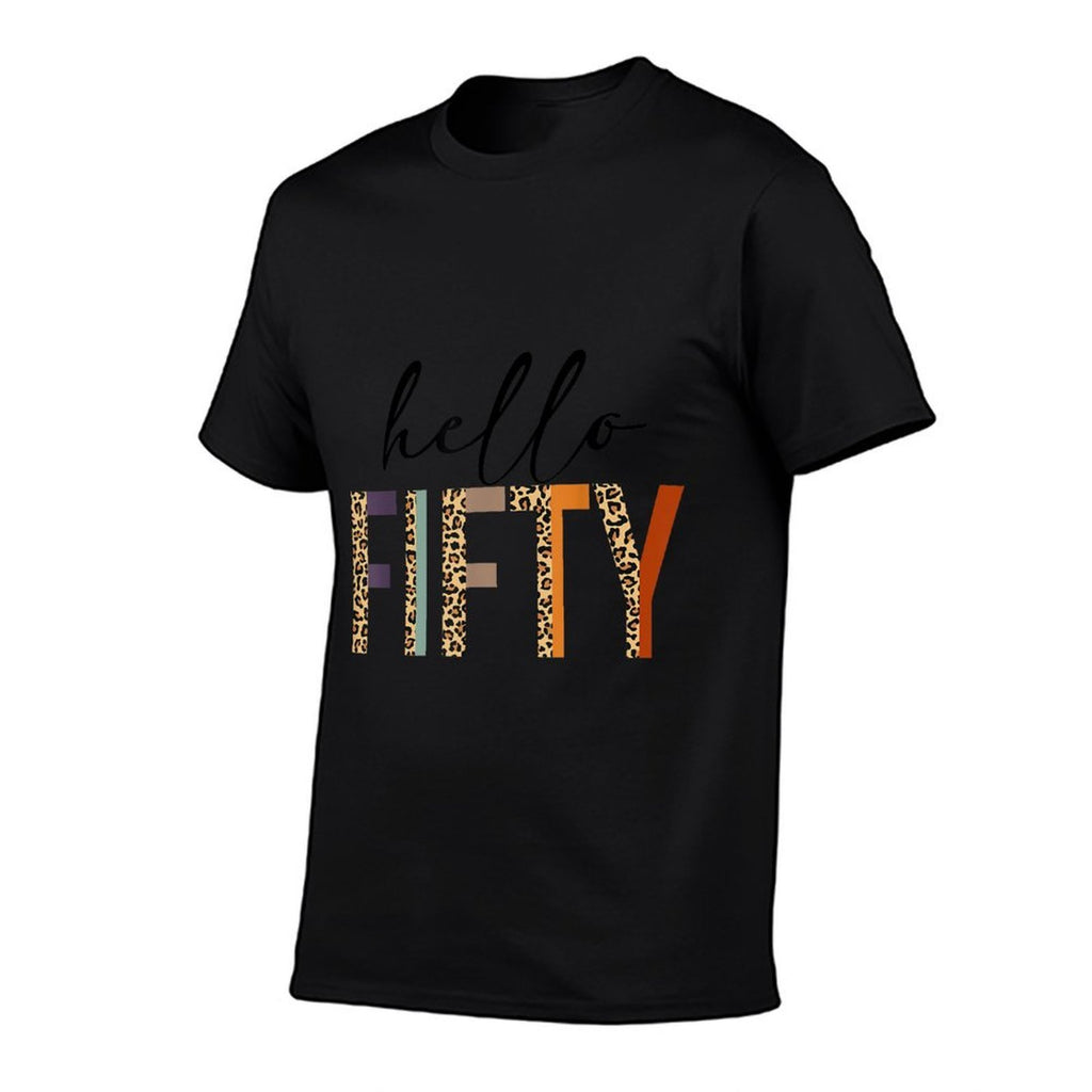 Hello Fifty Women 50th Birthday Outfit Leopard  Eco-friendly Material T-Shirt
