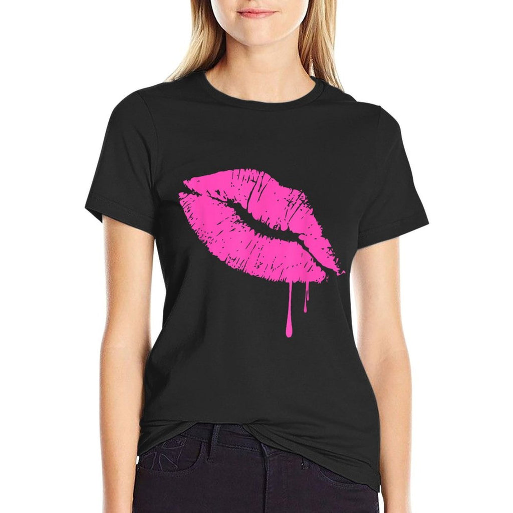 Hot Pink Lips Neon T-shirt 80s Kiss  Moisture-wicking T-Shirt