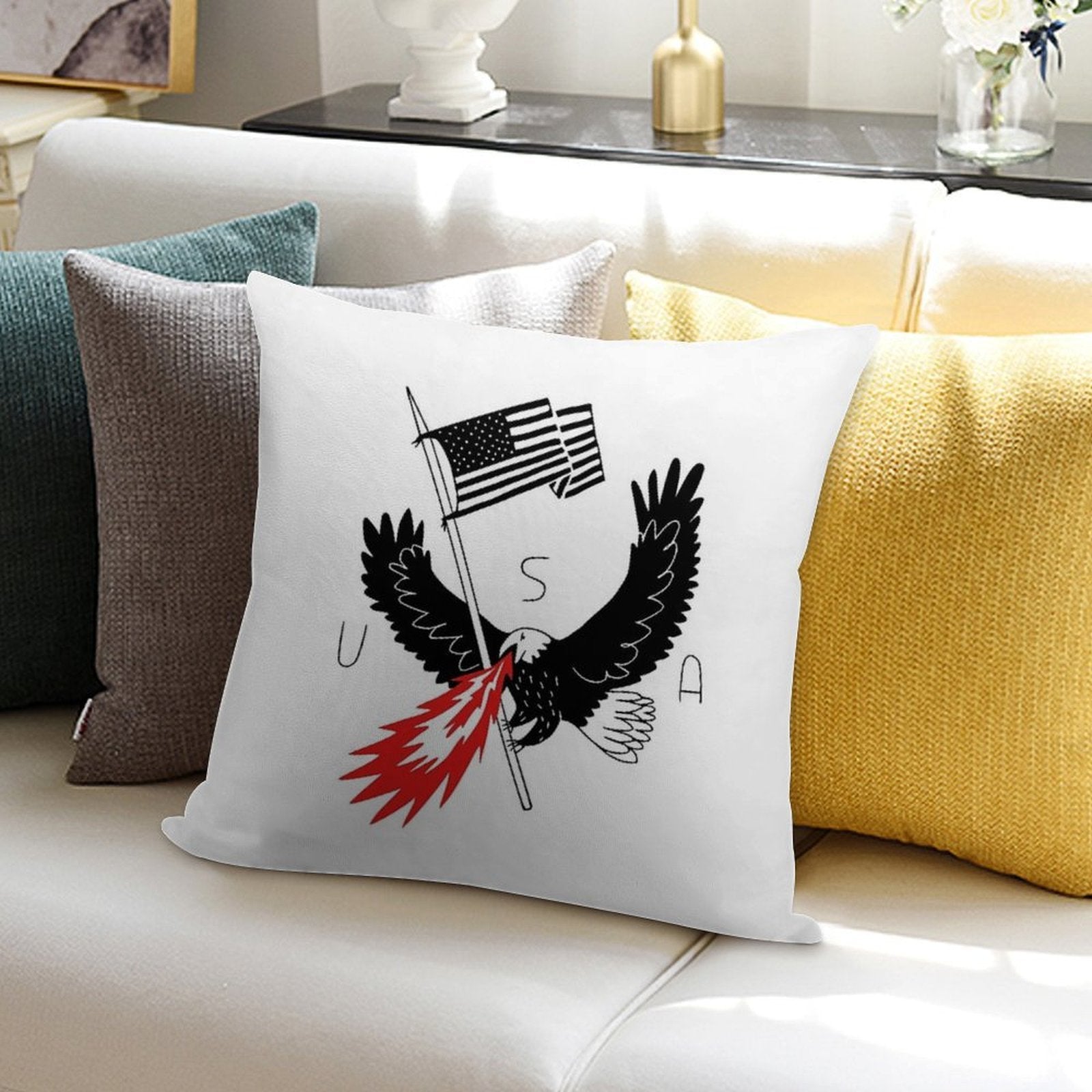 FIRE BREATHING BALD EAGLE OF PATRIOTISM Soft Gift Ready Throw Pillow
