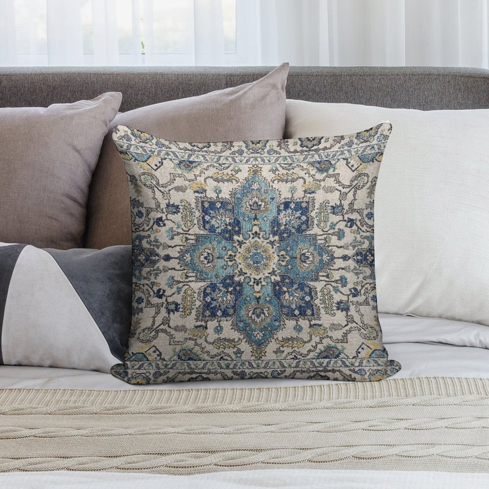 Persian Vintage Gray Blue Soft Easy Maintenance Throw Pillow