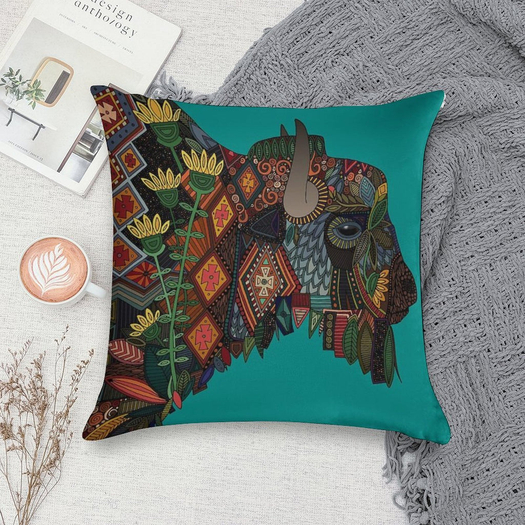 Bison Teal Soft Reinforced Edging Throw Pillow