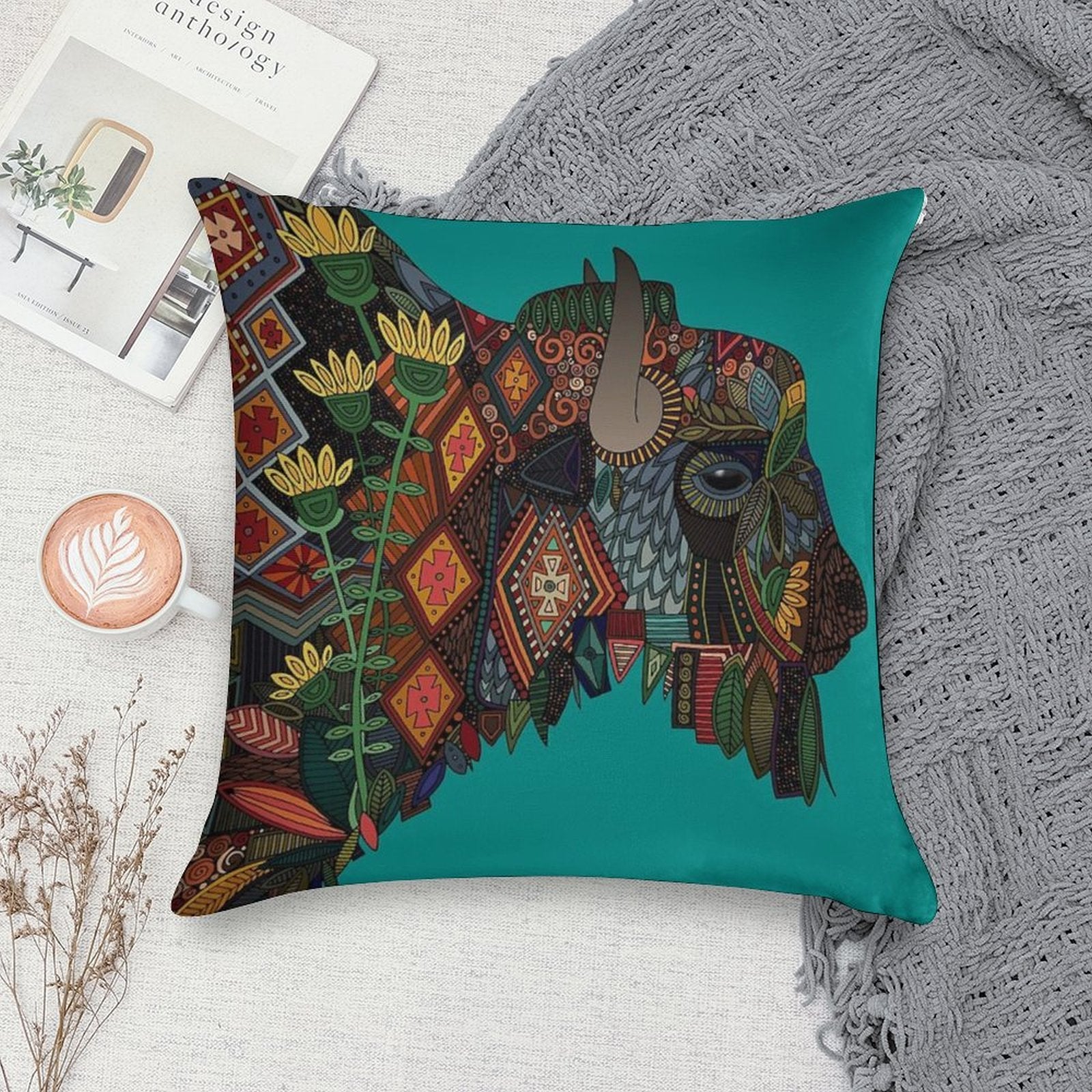 Bison Teal Soft Reinforced Edging Throw Pillow