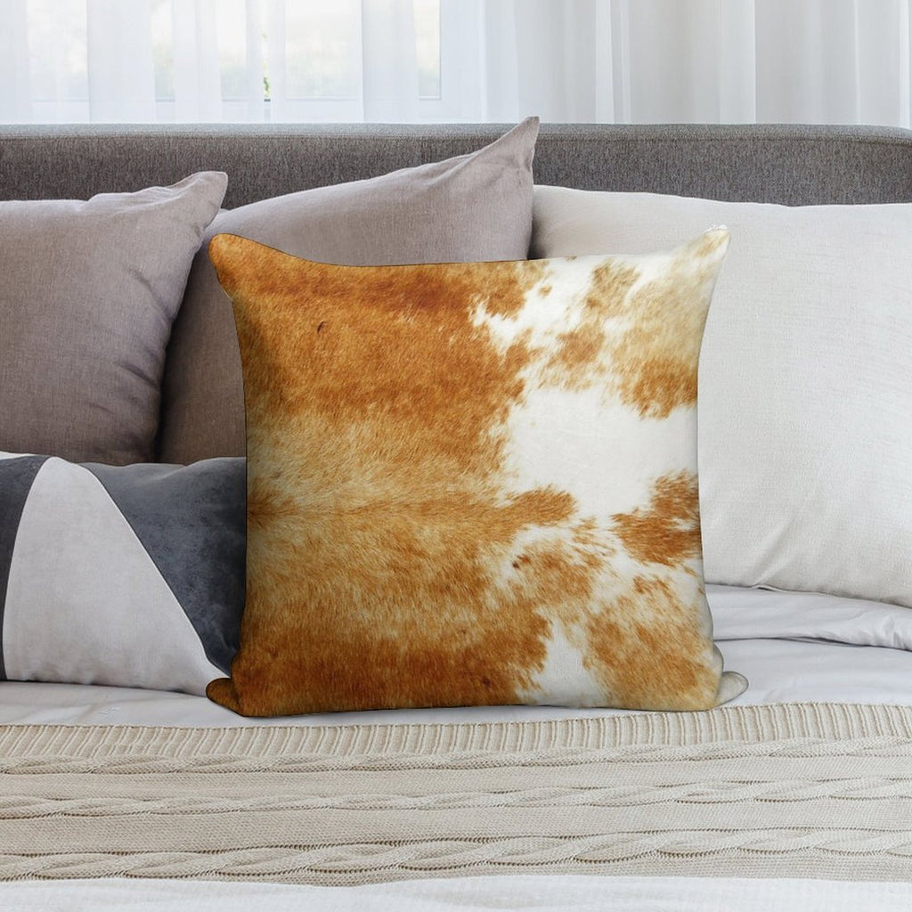 Golden Brown Cow Hide Soft Hidden Zipper Throw Pillow