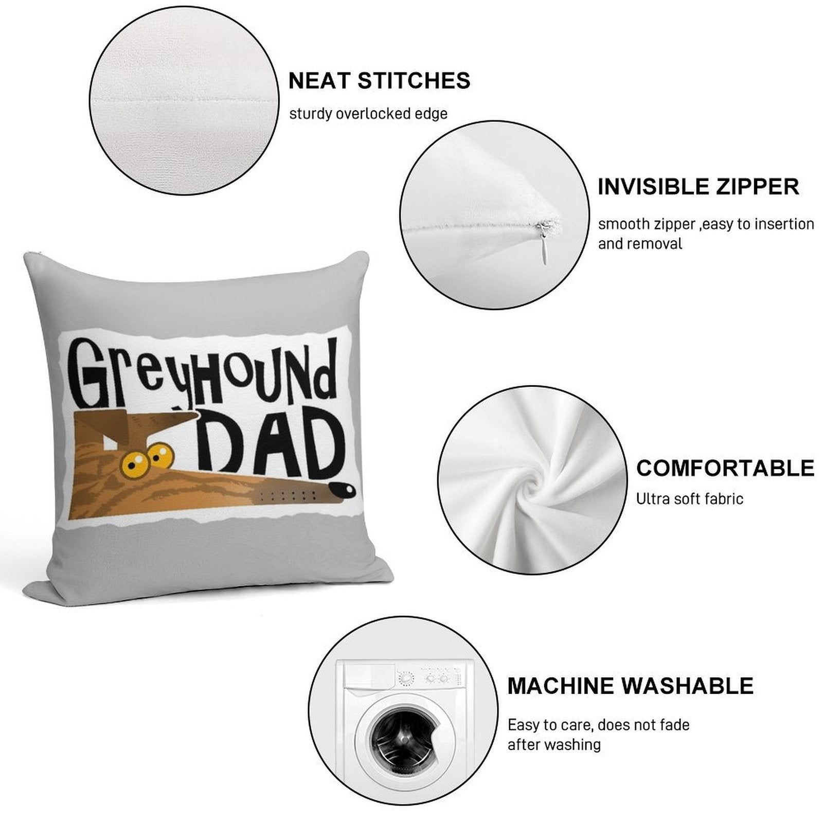 Greyhound Dad (brindle) Soft Short Plush Fabric Throw Pillow