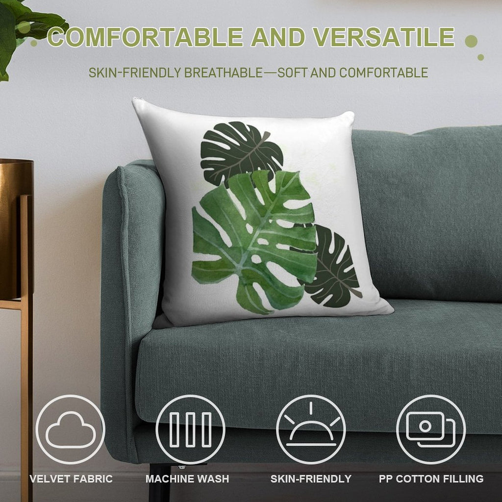 Monstera Leaf Soft Washable Throw Pillow