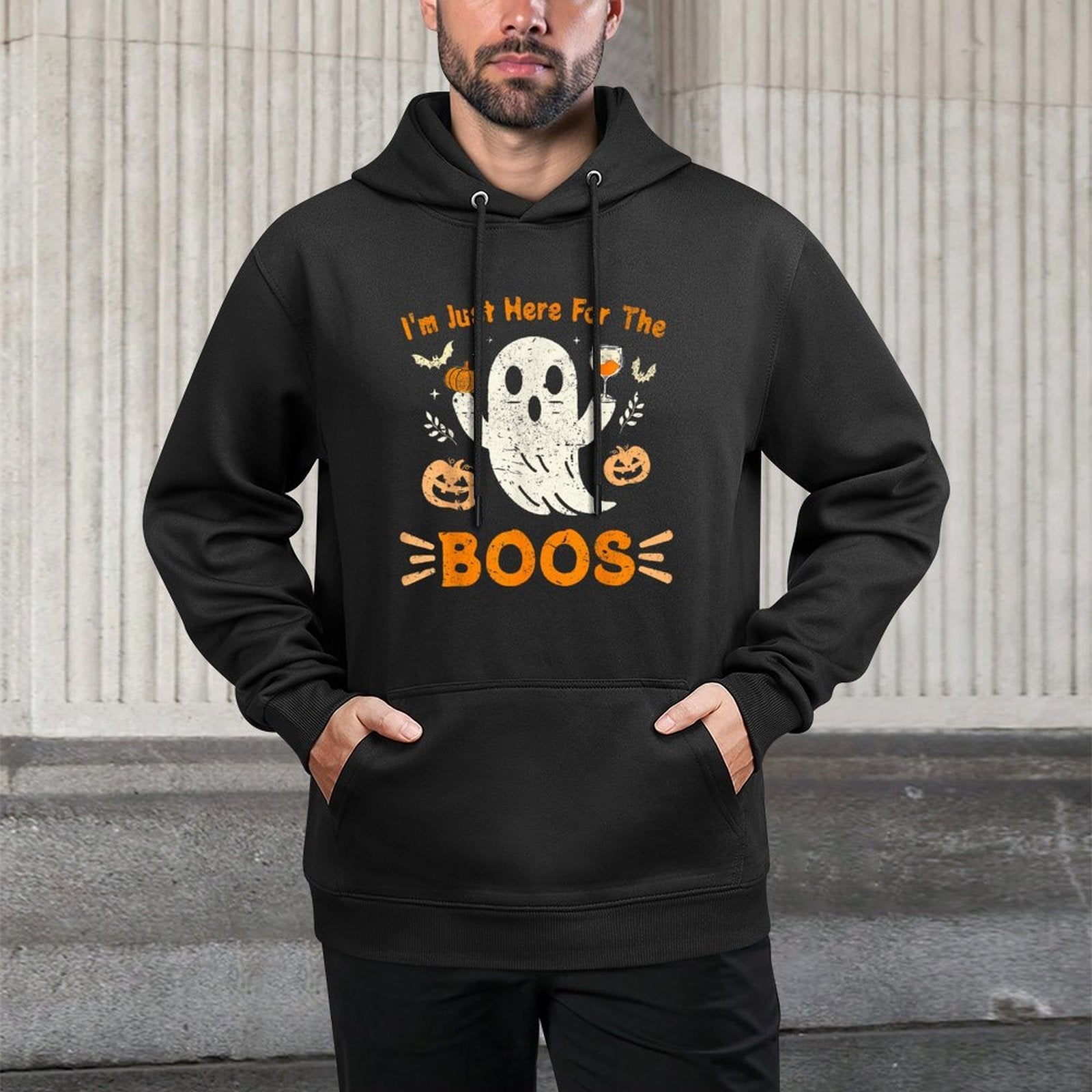 Im Just Here For The Boos Funny Ghost Retro Halloween Moisture-Wicking Hoodie