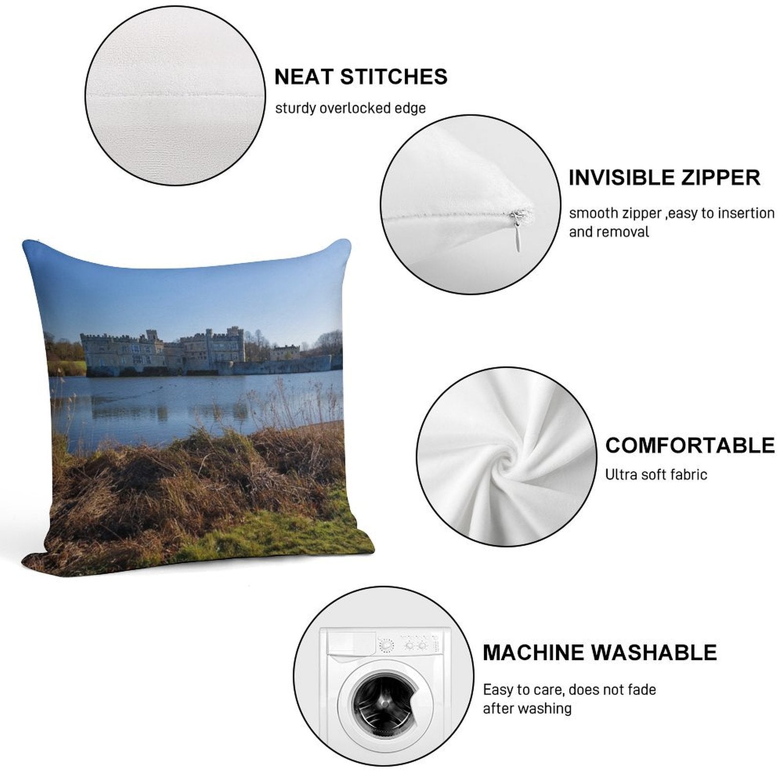 Panoramic View of Leeds Castle in Kent England UK Soft Multiple Sizes Throw Pillow