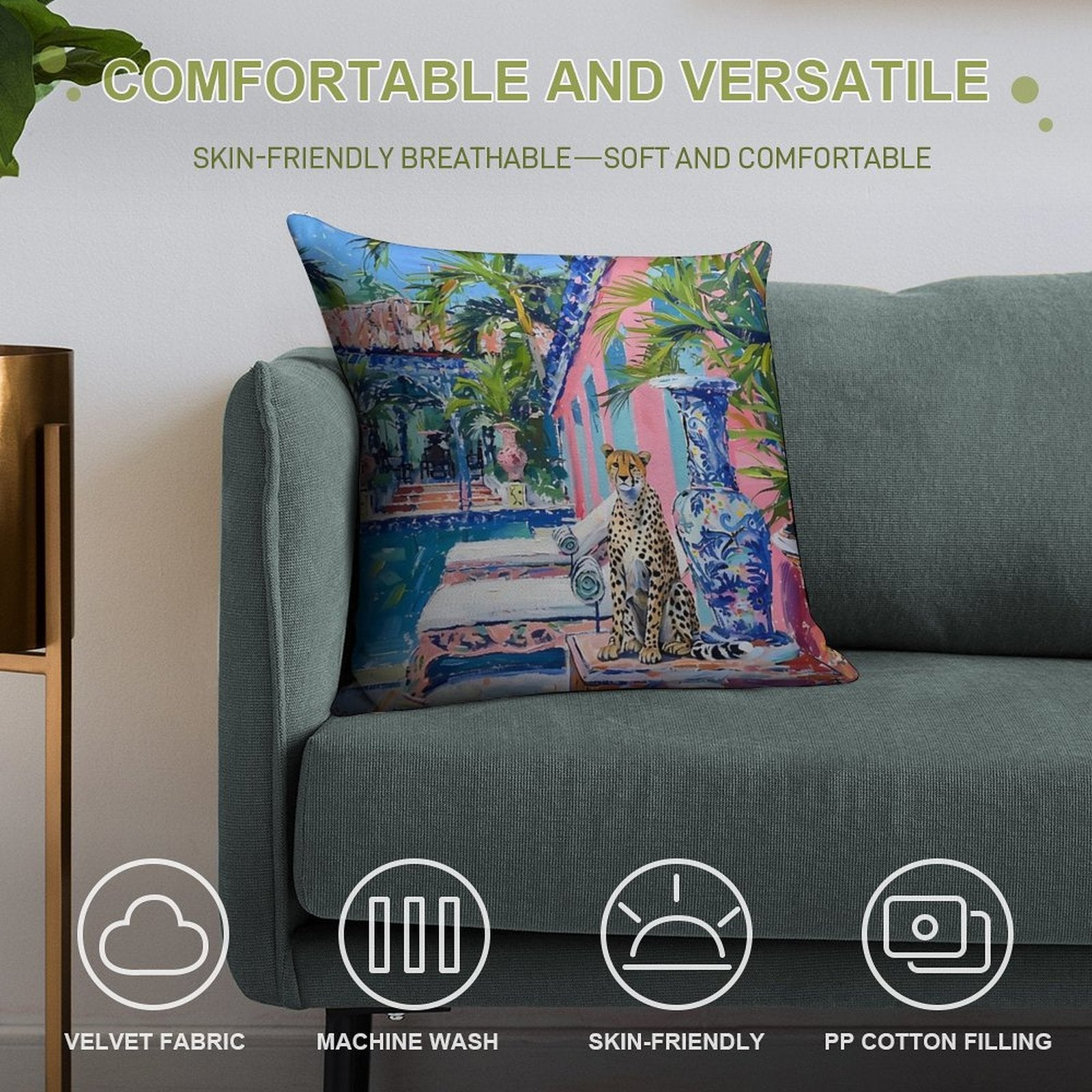 Cheetah at The Swimming Pool in Palm Beach Soft Luxury Feel Throw Pillow