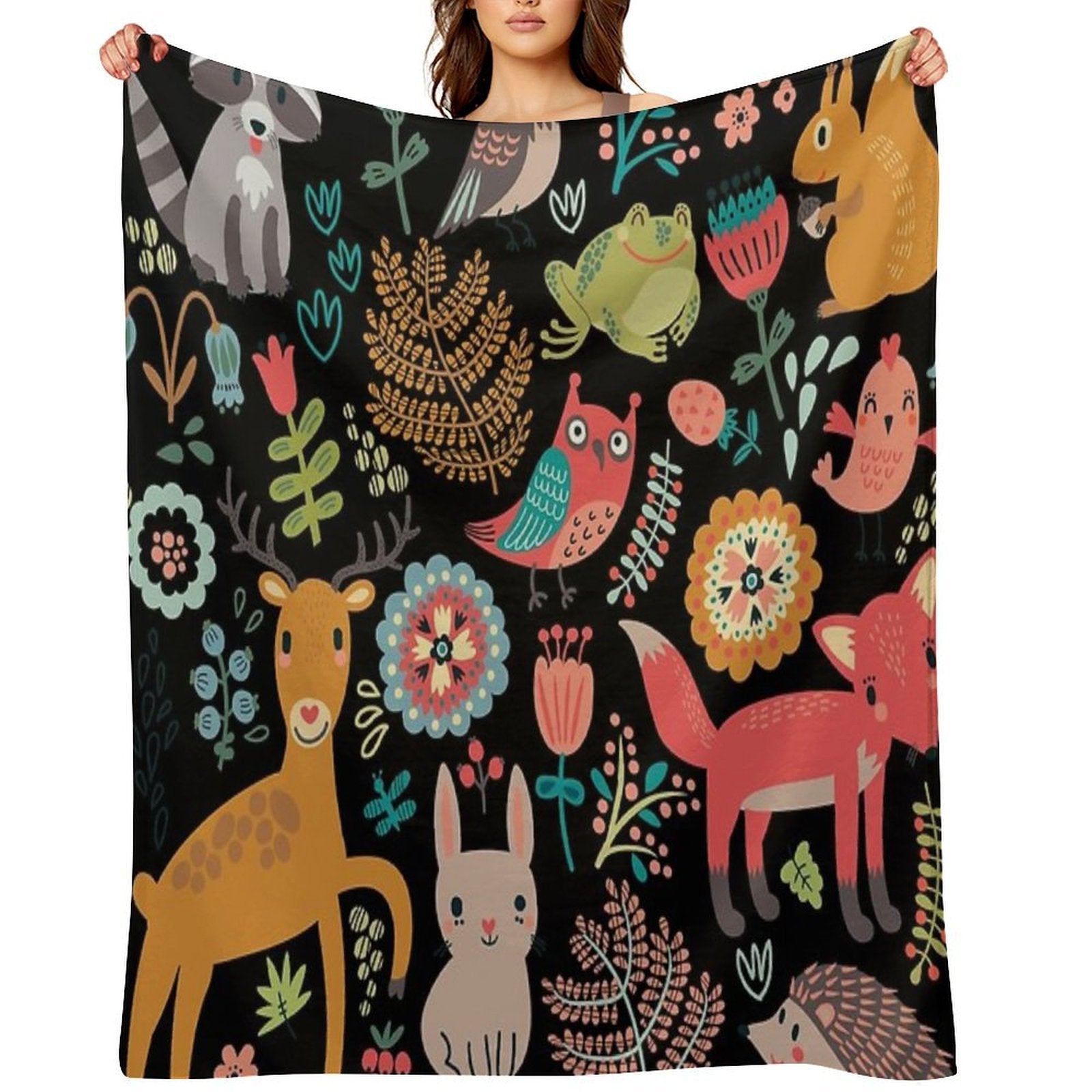 Woodland Animals Pattern Easy Care Throw Blanket