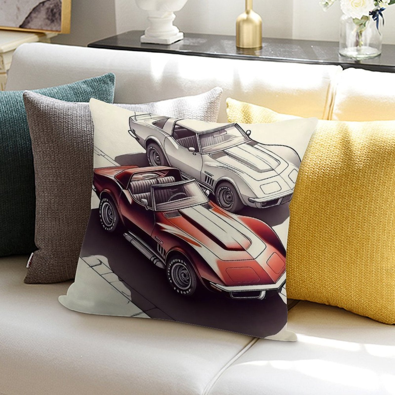 Classic Cruisers A Tale of Two Corvettes Soft Warmth Comfort Throw Pillow
