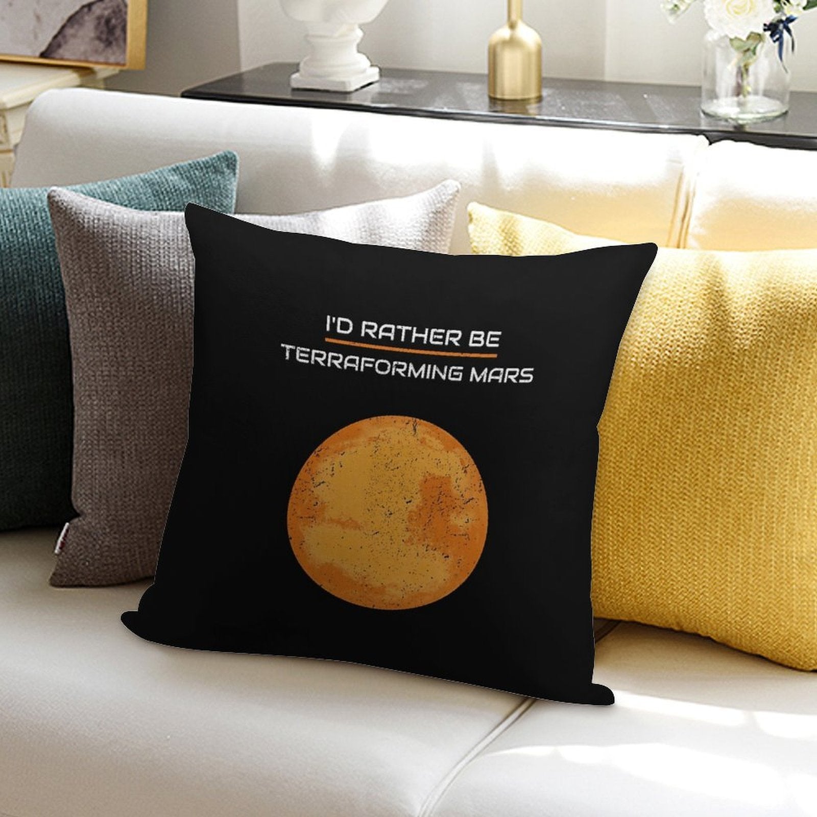 I'D RATHER BE TERRAFORMING MARS Soft Hidden Zipper Throw Pillow