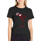 4th Of July Funny Hot Dog  Martini  Heathered Texture T-Shirt
