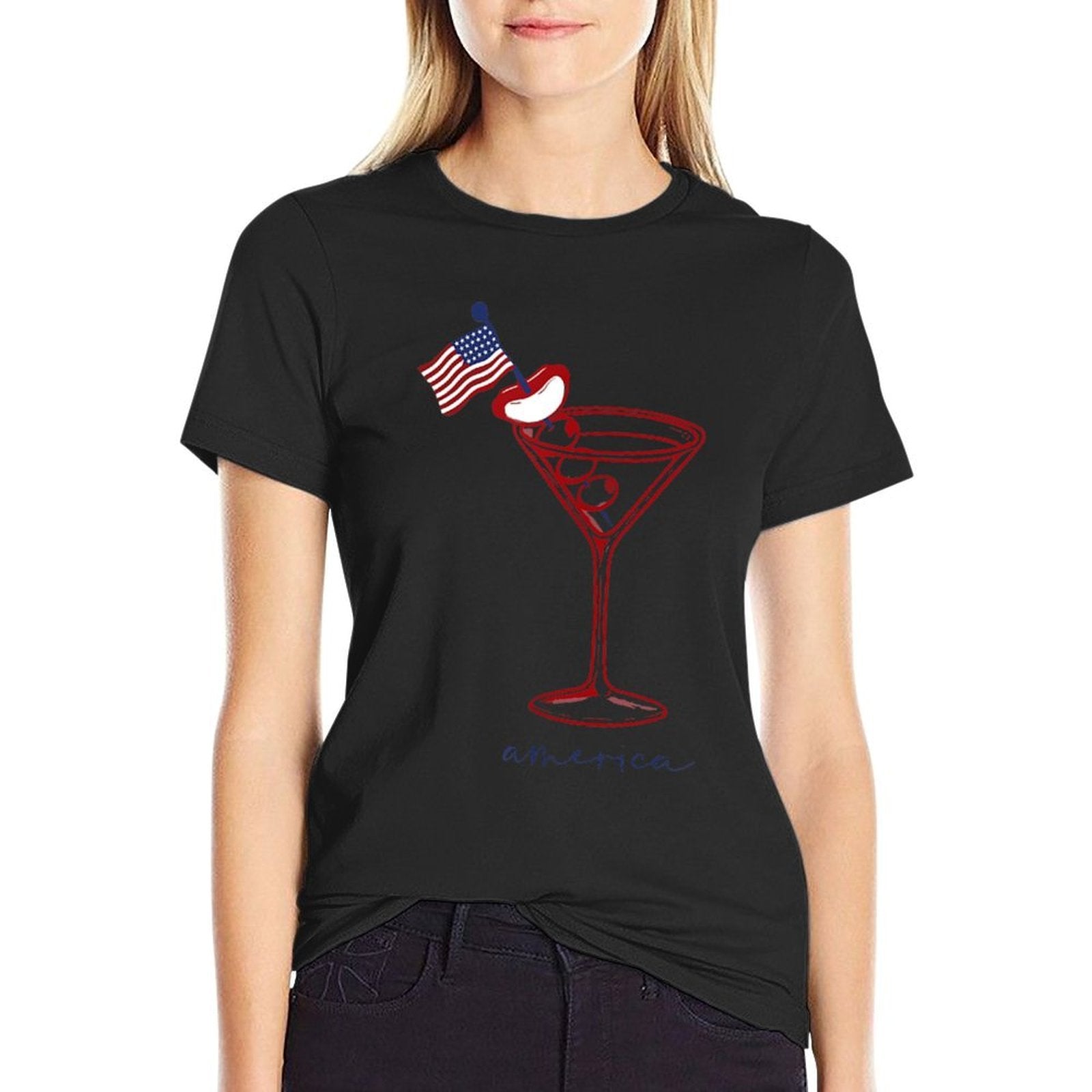 4th Of July Funny Hot Dog  Martini  Heathered Texture T-Shirt
