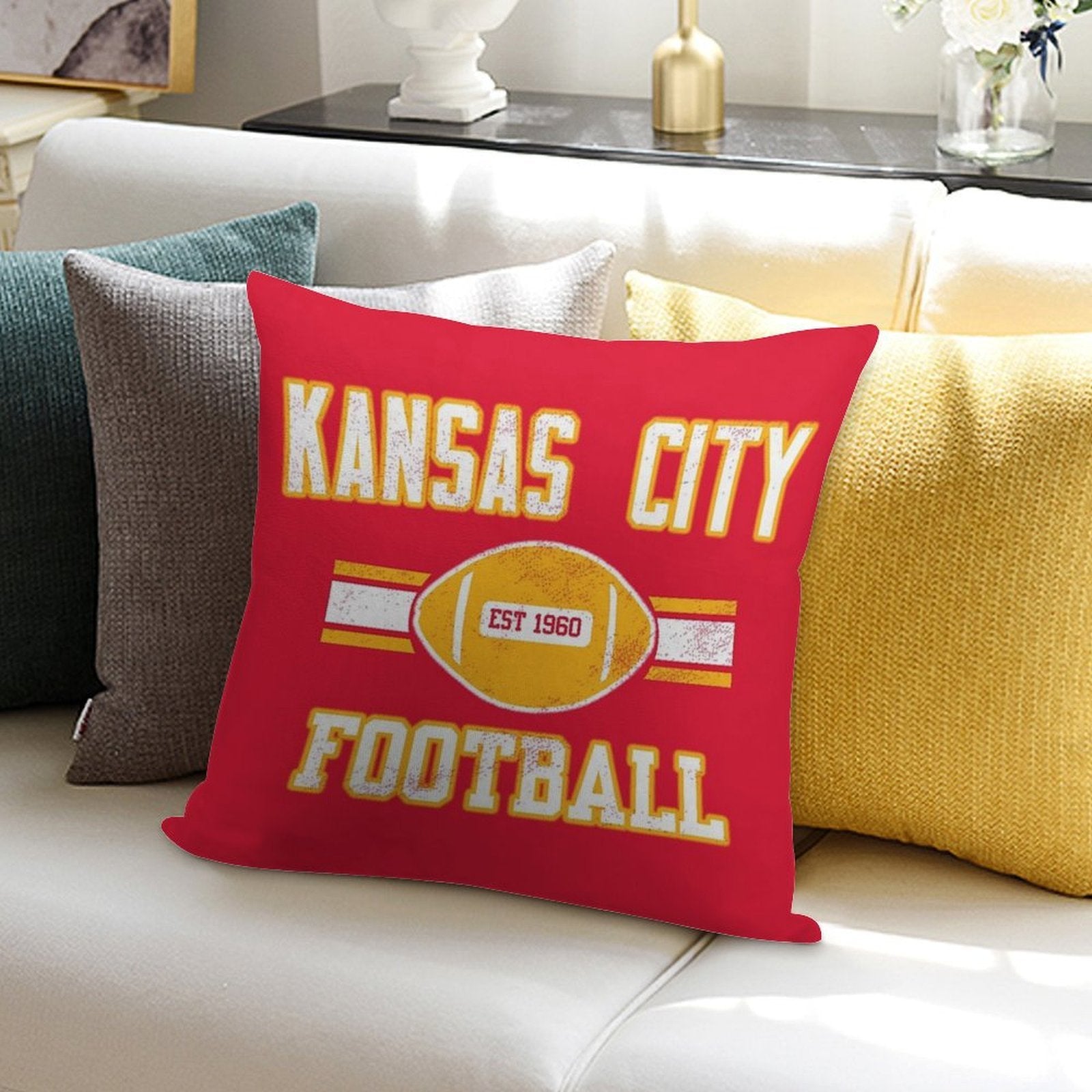 Kansas City Football Soft Fade-Resistant Throw Pillow