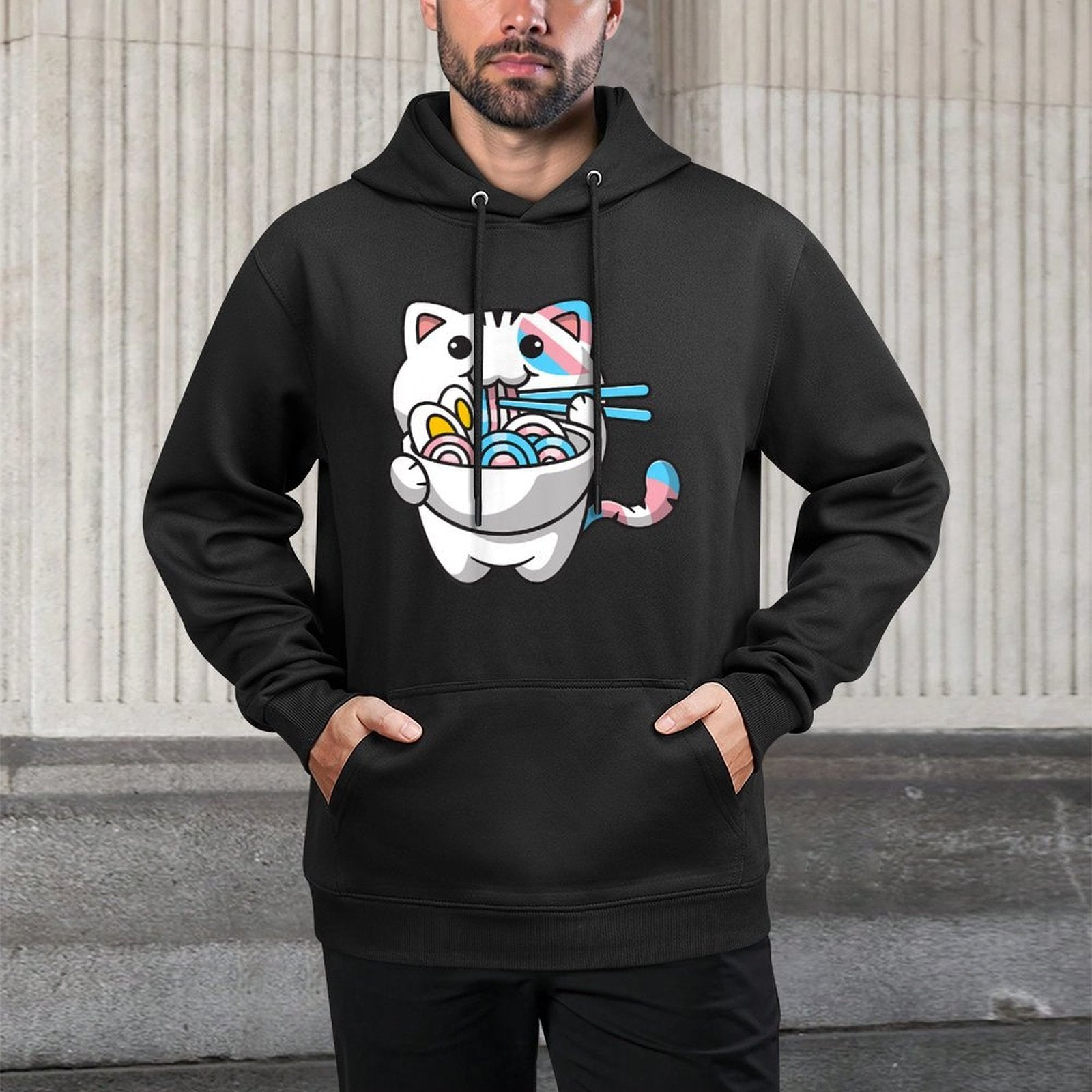Transgender Pride Kawaii Cat Ramen Noodles Trans Colorfast Hoodie