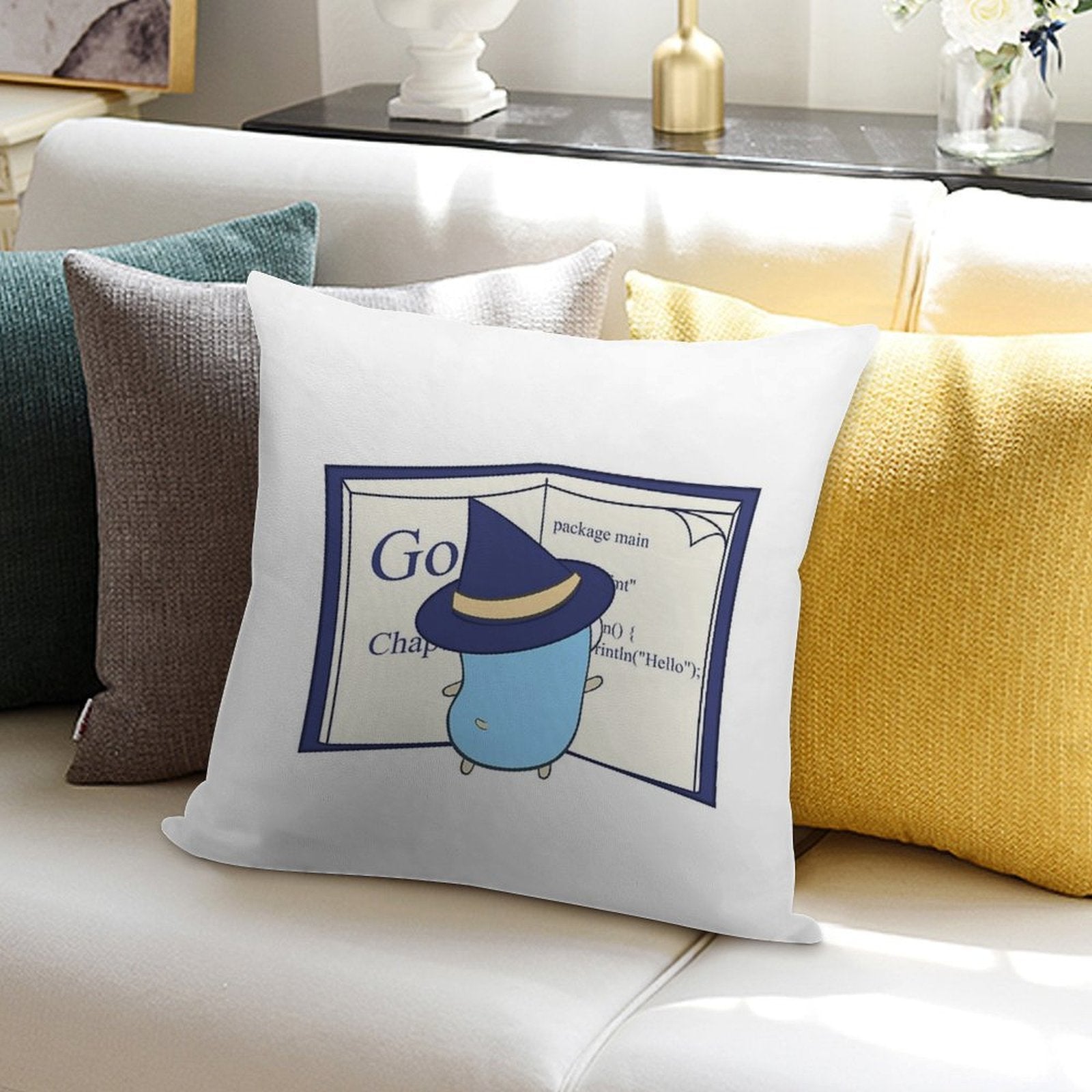 The Go Gopher Witch Learning Go Soft Reinforced Edging Throw Pillow