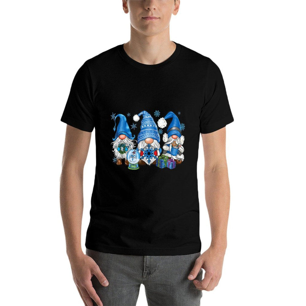 Snowman Gnomes in Blue Merry Christmas Gnomies Hello Winter  Cotton T-Shirt