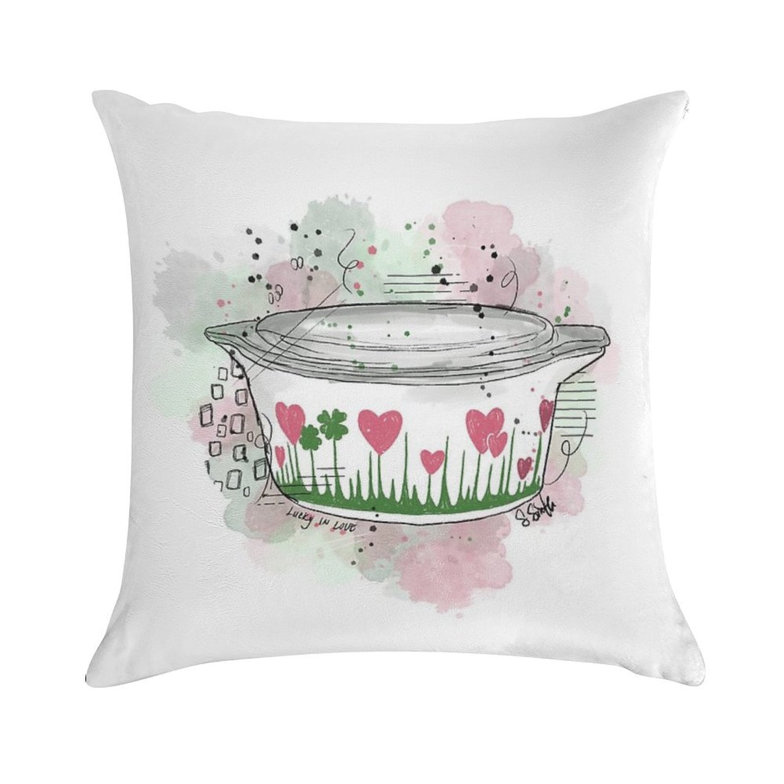 Vintage Pyrex Lucky In Love Bowl Soft Reinforced Edging Throw Pillow