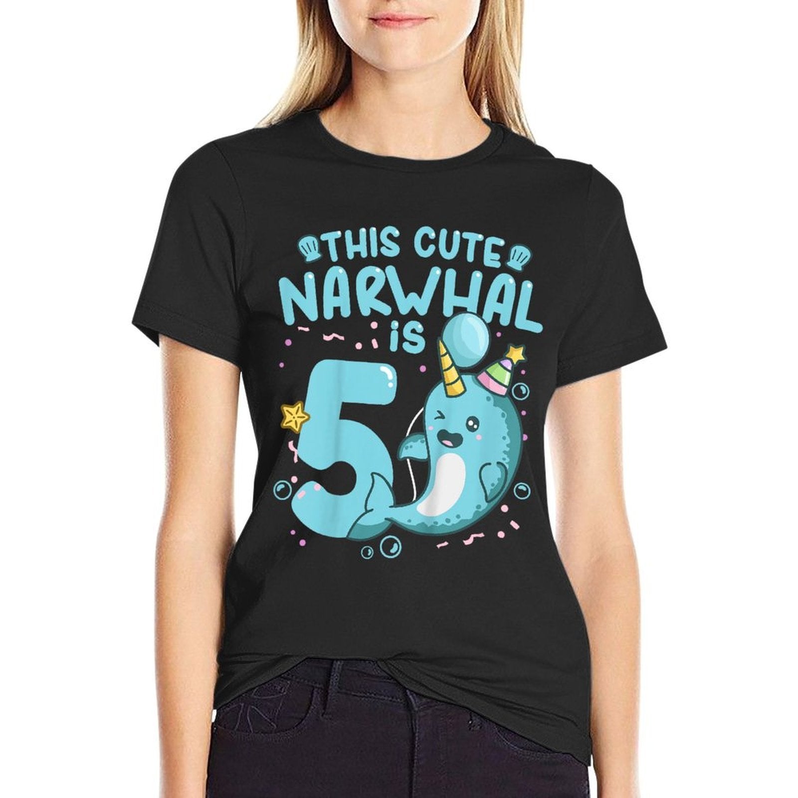 Kids 5th Birthday Narwhal Five Years Old  Versatile T-Shirt