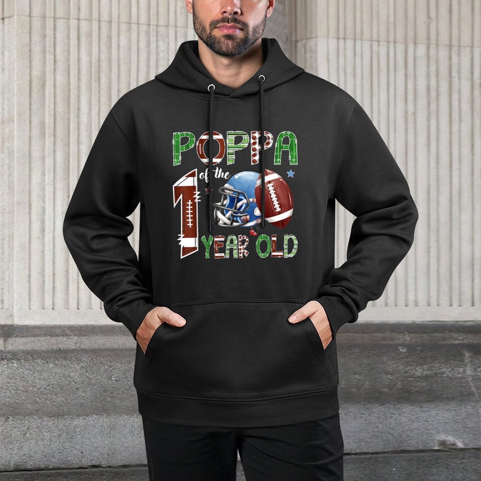 Poppa Of The 1 Year Old Football 1St Year Down Birthday Cotton-Polyester Blend Hoodie