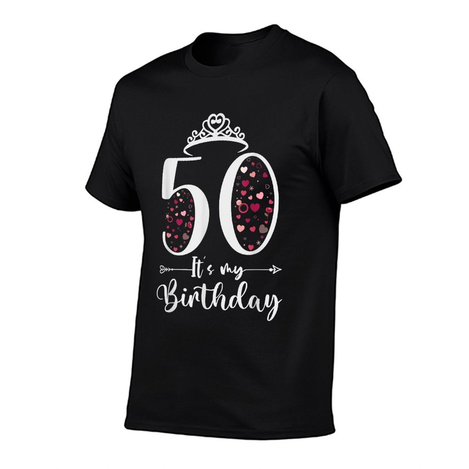 50 It's My Birthday Hearts Crown 50th Birthday Gifts For Her  Polyester Blend T-Shirt