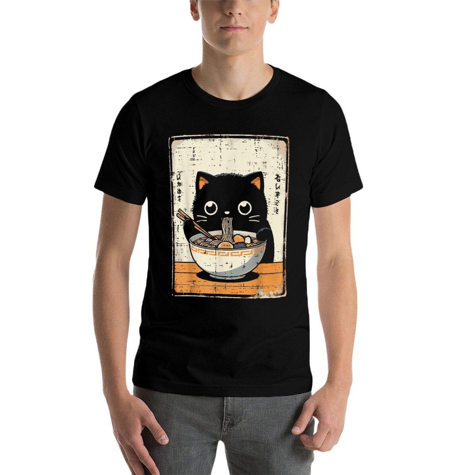 Japanese Black Cat Ramen Kawaii Noodles Art Women Girls Kids  Eco-friendly Material T-Shirt