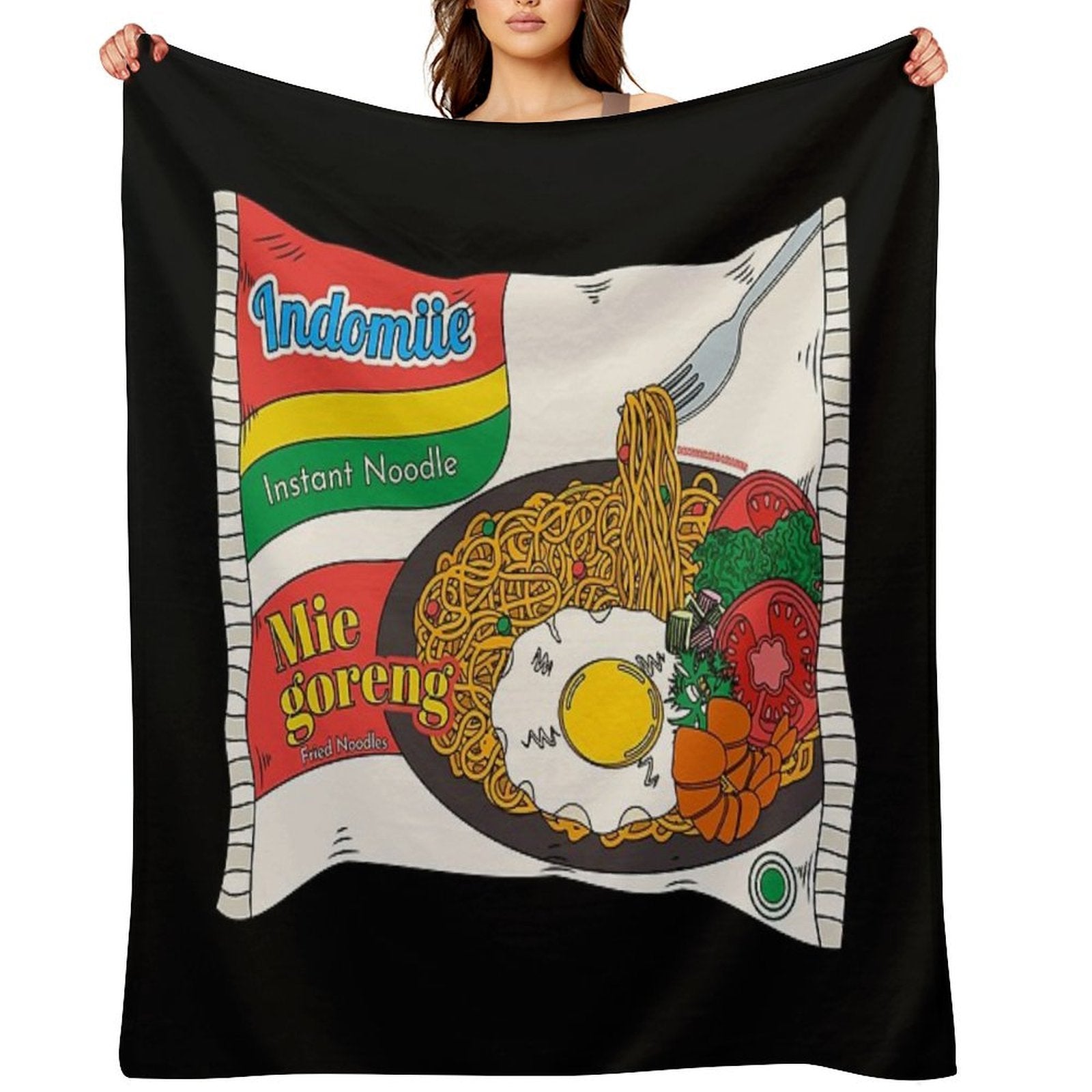 Indomiie Goreng - Fried Noodle - Indonesian Cuisine Special with Egg Plush Throw Blanket