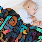 Colorful Fantasy Pattern Orange Yellow Green Red Turquoise Black Ornaments Easy Care Throw Blanket