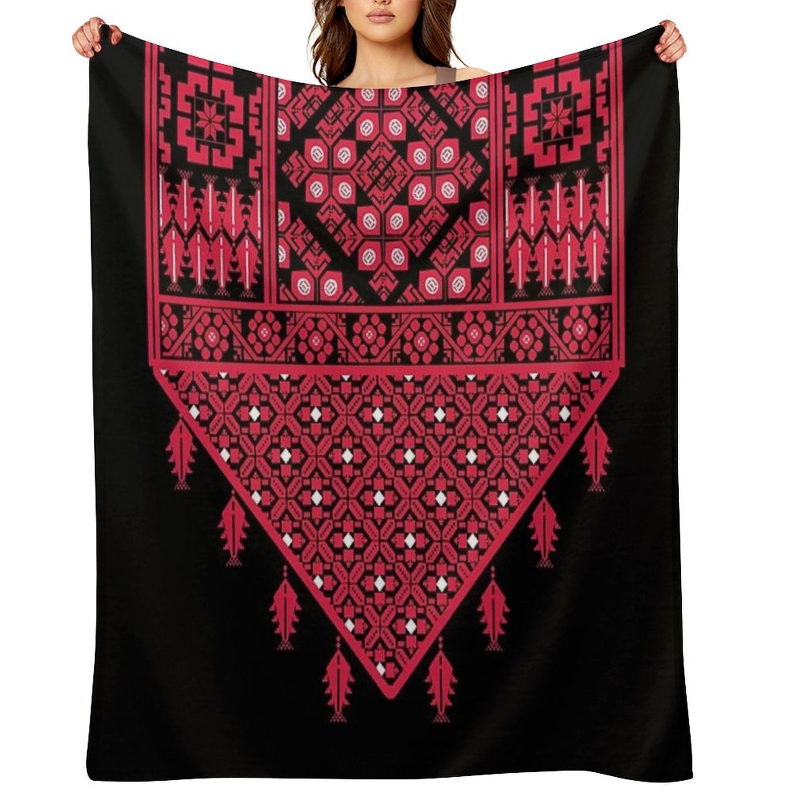 Palestinian Tatreez Cross Stitch Embroidery Art Design Arabic #7 Wrinkle-free Throw Blanket