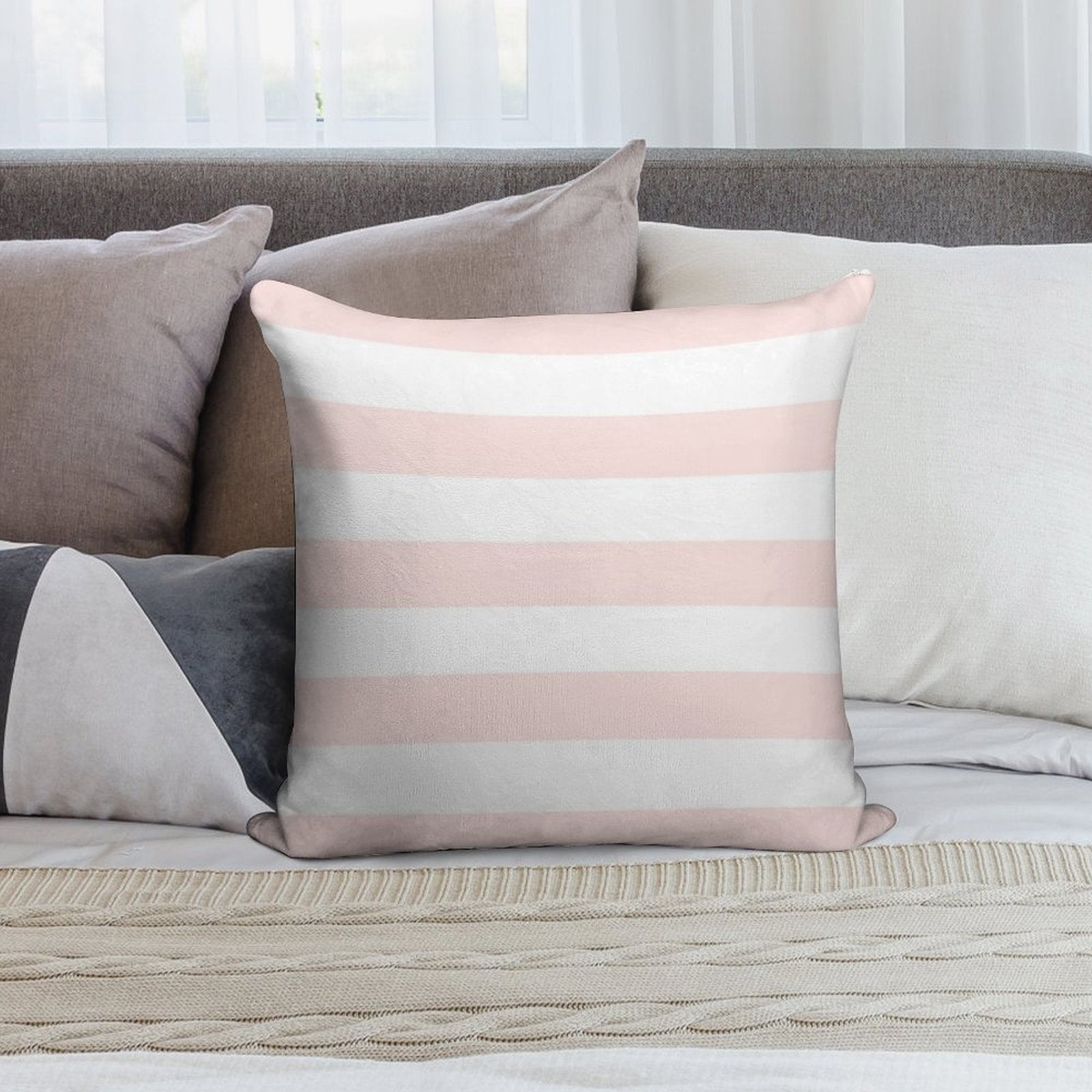 Blush 1 Complement Pale Blush Pink And White Stripe Pattern Soft Style Accent Throw Pillow