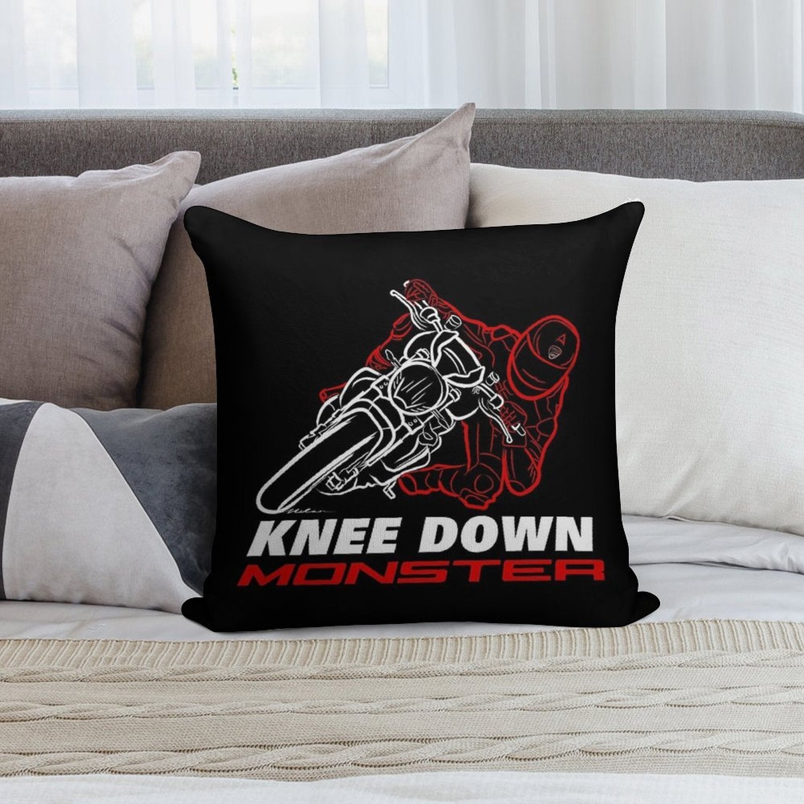 Knee Down Monster for Monster Lovers - Dark Edition with Text - Biker Quotes Soft Ultra-Soft Texture Throw Pillow