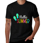Colorful Hello Summer Flip Flops Graphic Funny Sunshine  Lightweight T-Shirt