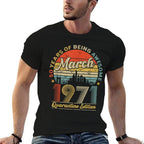 50th Birthday Decoration March 1971 Men Women 50 Years Old  High-quality Stitching T-Shirt