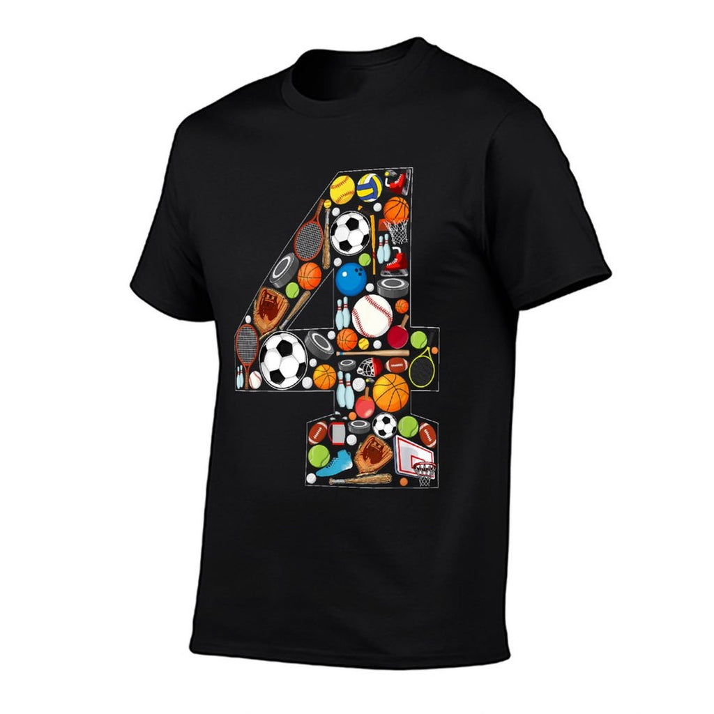 4th Birthday Sports Theme 4 Year Old Boy Girl Birthday  Relaxed-fit T-Shirt