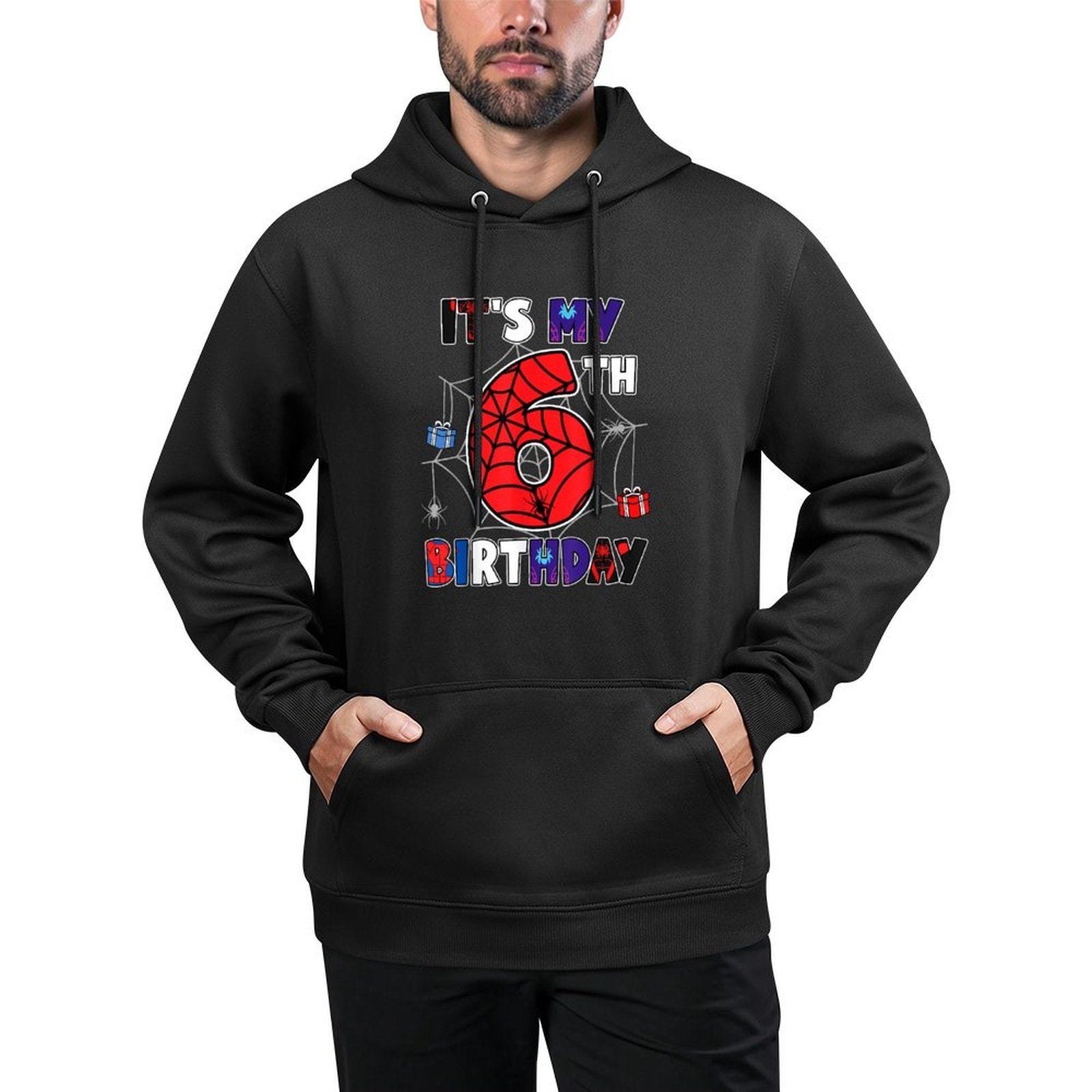 Kids It's My 6th Birthday Spider Theme Party 6 Year Old Machine Washable Hoodie