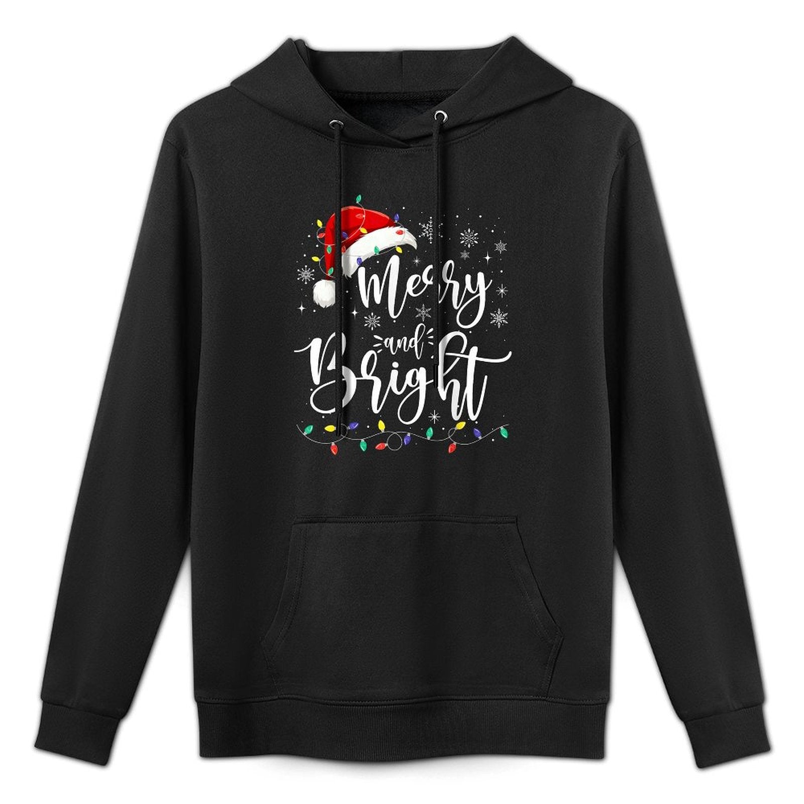 Merry And Bright Lights Red Santa Hat Xmas Family Men Women Colorfast Hoodie