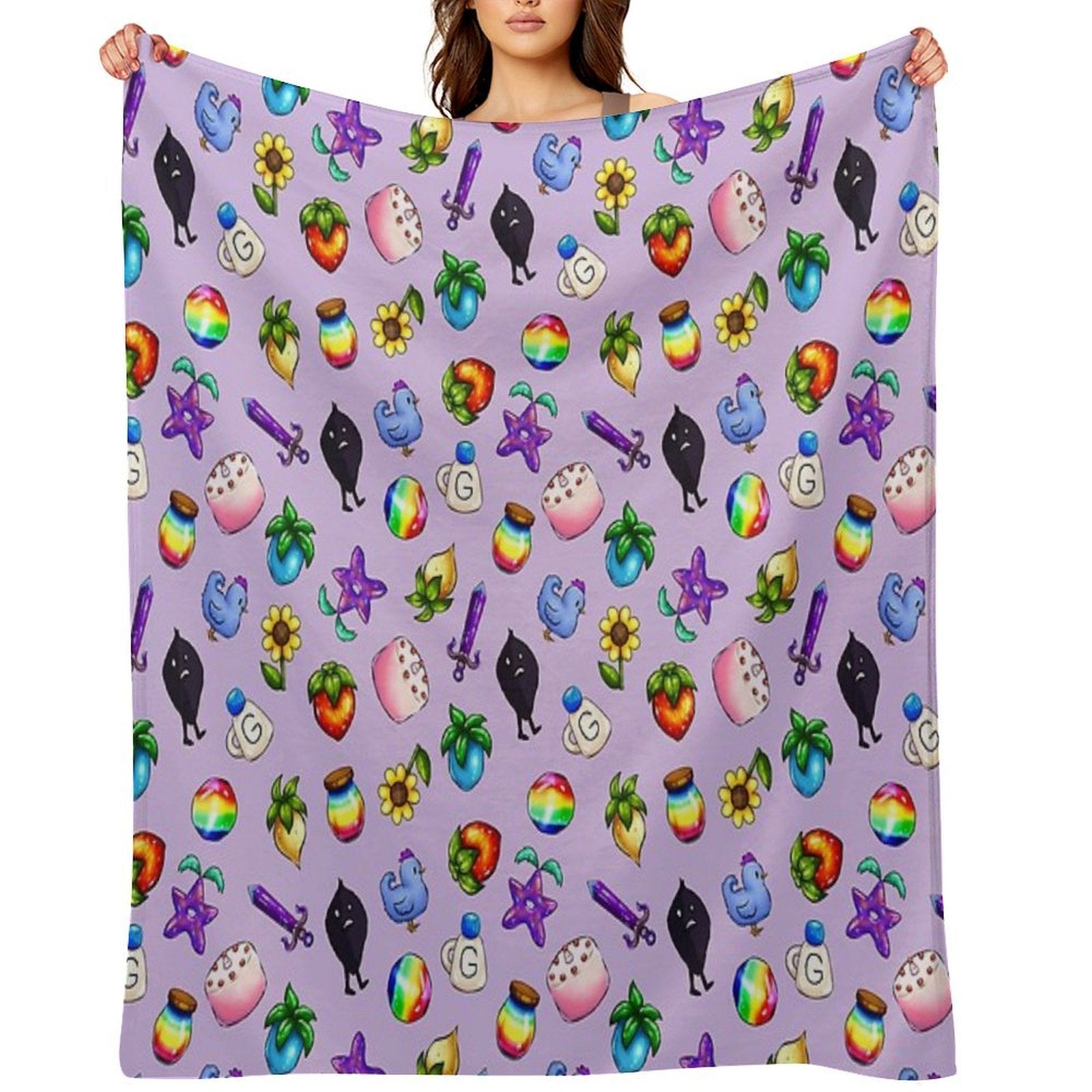 Handdrawn Stardew Valley Icons Plush Throw Blanket