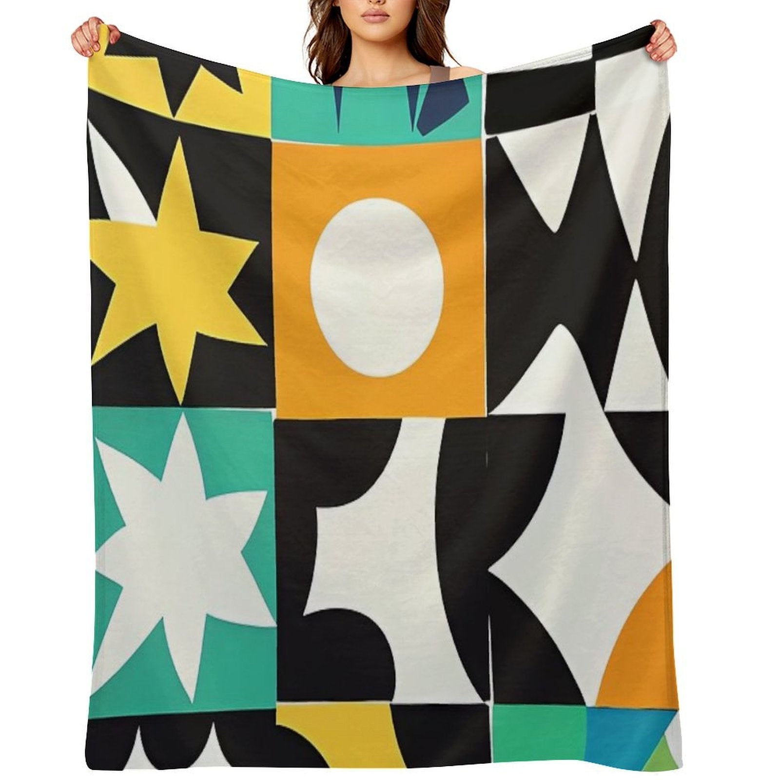 Mid Century Modern Minimalist Color Shapes Modernist Style Paper Shrink-resistant Throw Blanket