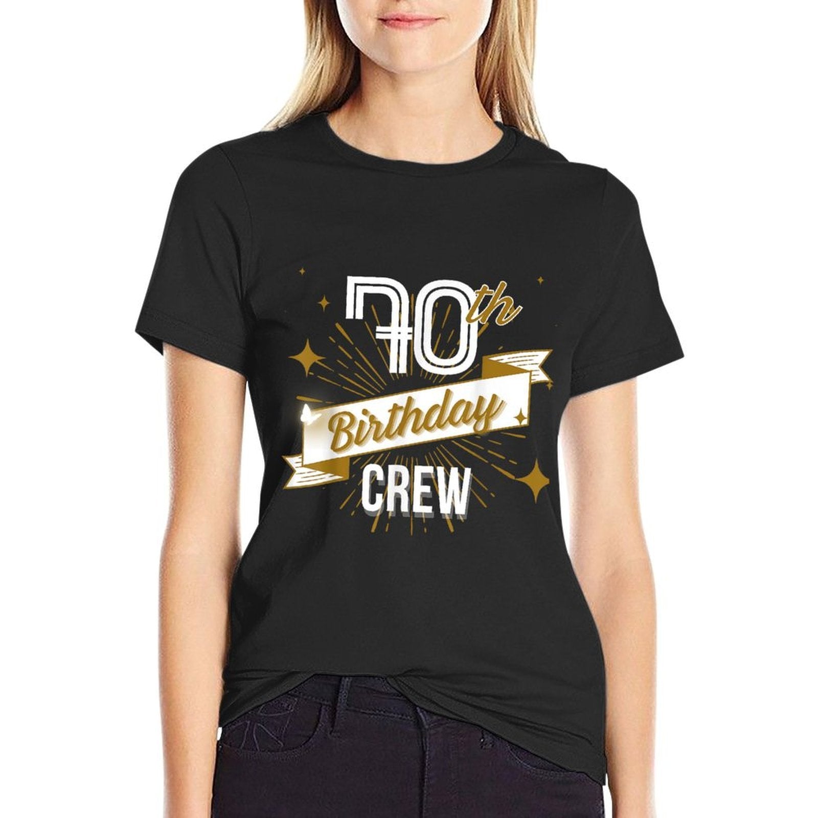 70th Birthday Crew Ideas Matching Family Outfit Friends  Polyester Blend T-Shirt