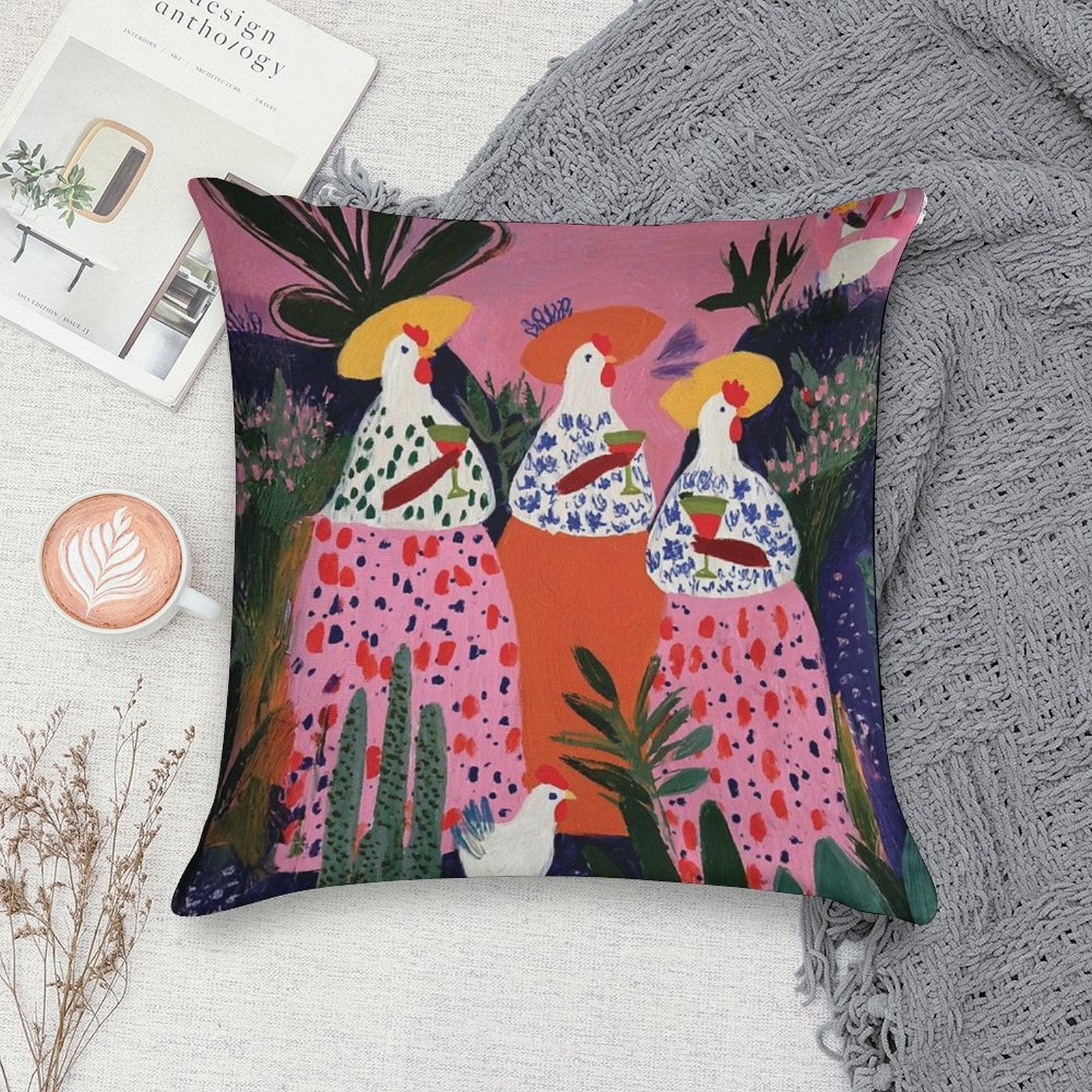 Drinking with Chickens #5 Soft High-Density Material Throw Pillow