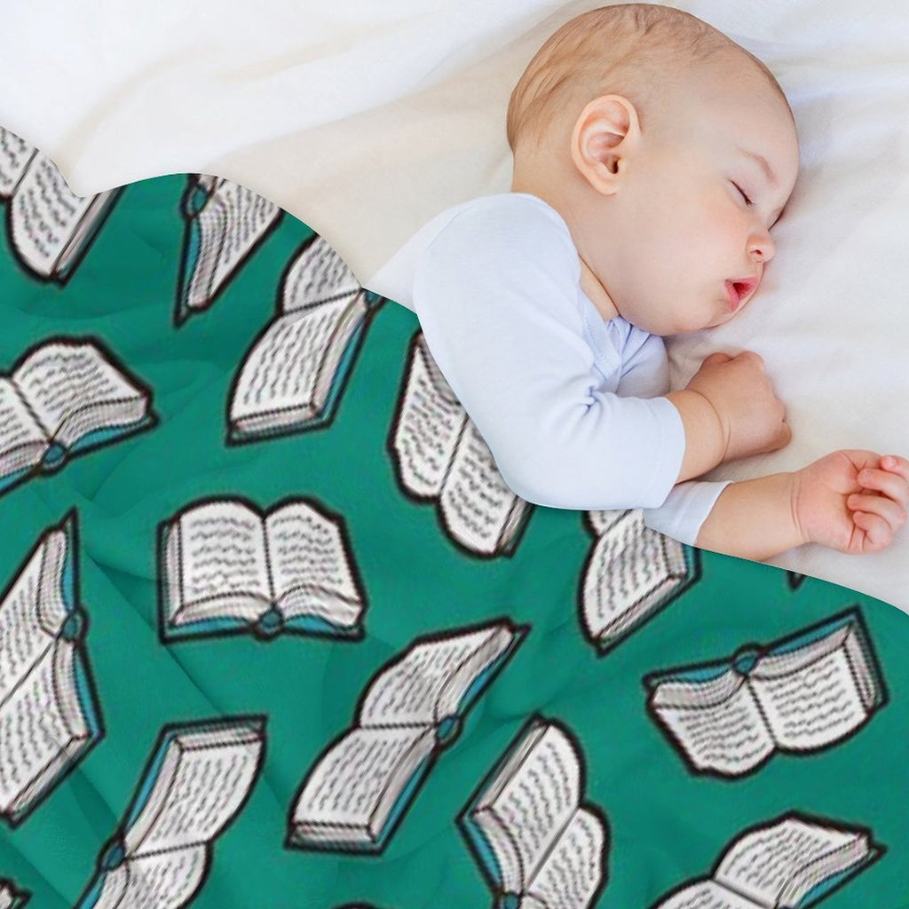 Bookish Reading Pattern in Jade Sustainable Throw Blanket