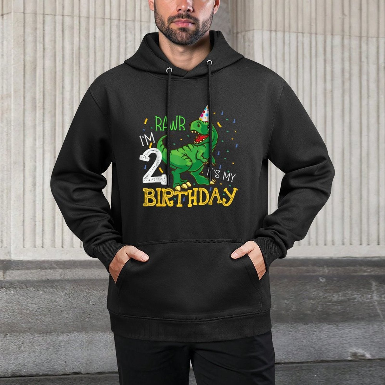 Dinosaur Birthday 2 Years Old Boy & Girl Funny Quote Graphic Colorfast Hoodie