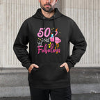 50 And Fabulous 50 Year Old Flamingo 50th Birthday Gifts Shape Retention Hoodie