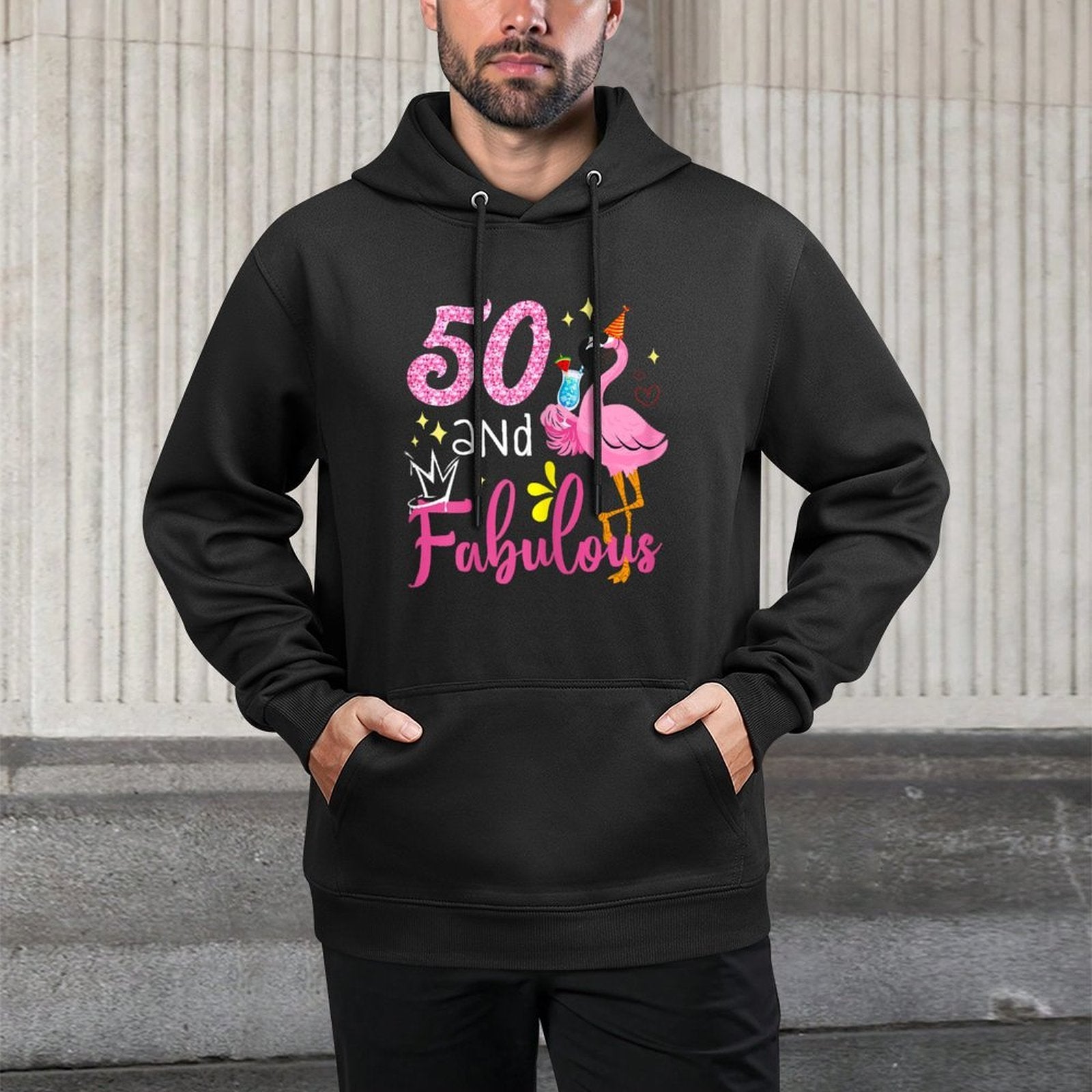 50 And Fabulous 50 Year Old Flamingo 50th Birthday Gifts Shape Retention Hoodie