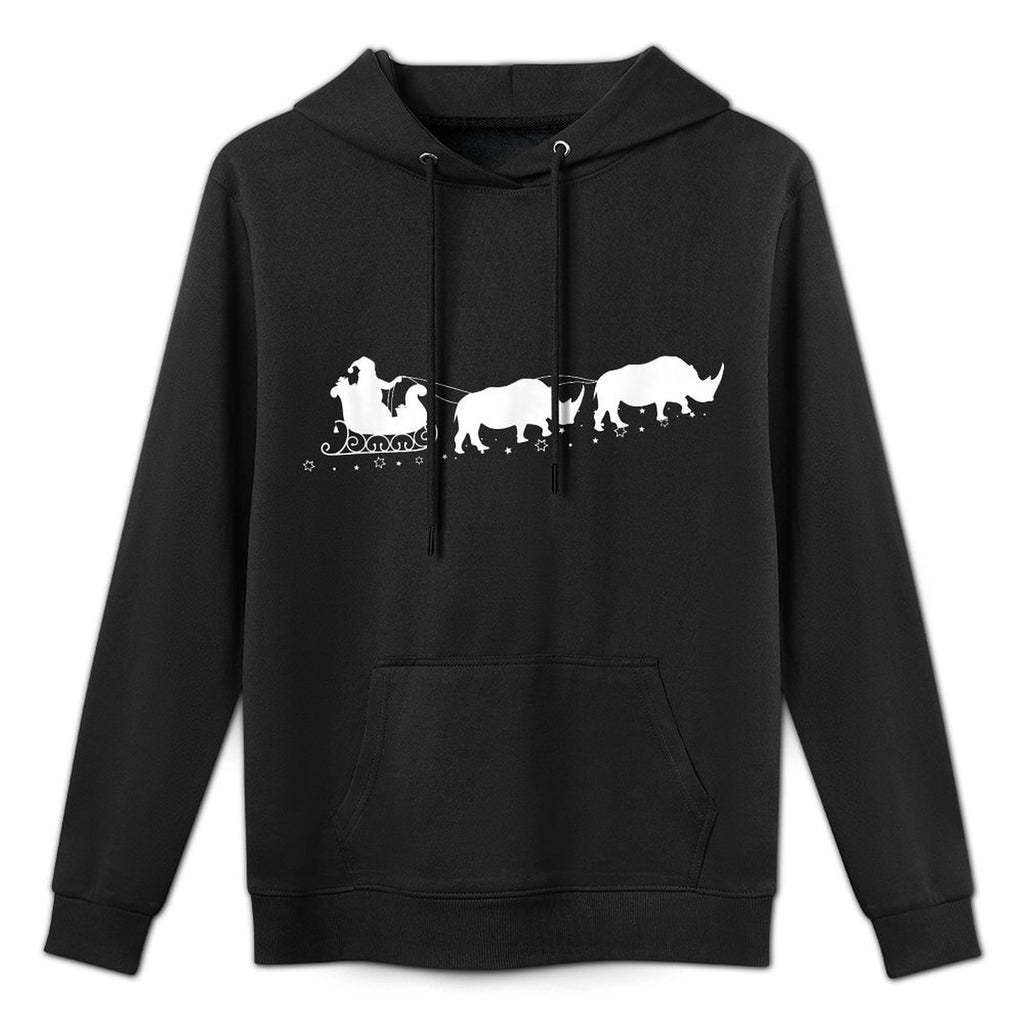 Santa Sleigh Rhinos Christmas Rhino Lovers X-Mas Kangaroo Pocket Hoodie