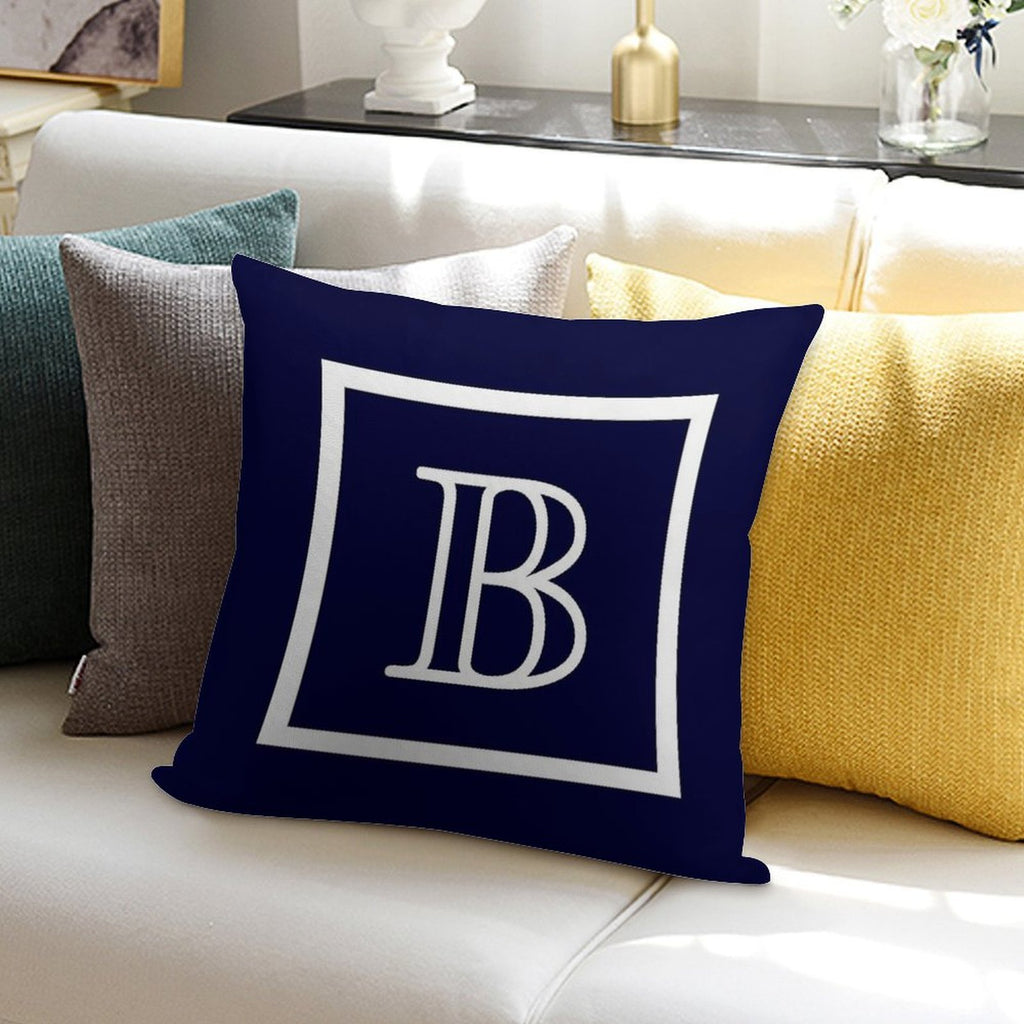 Navy Blue White Monogram B In A Square Soft High-Density Material Throw Pillow