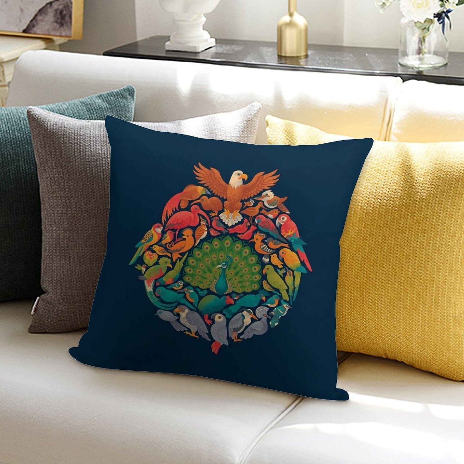 Aerial Rainbow  Blue Soft Short Plush Fabric Throw Pillow