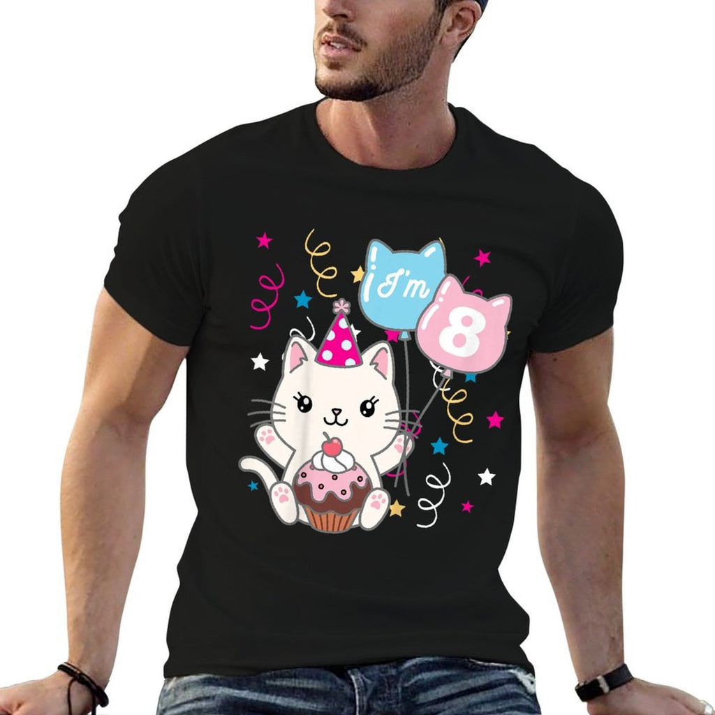 Kids 8th Kitten Birthday Girl Cat Theme for 8 (eight) Year Old  Trendy Pattern T-Shirt