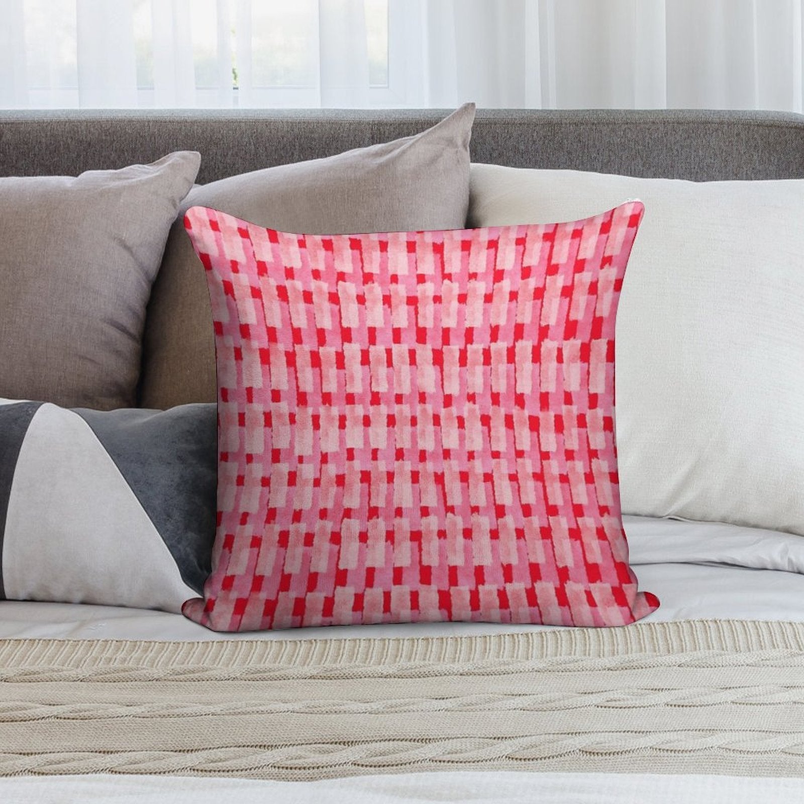 Pink And Red, Brush Strokes, Geometric Soft Warmth Comfort Throw Pillow