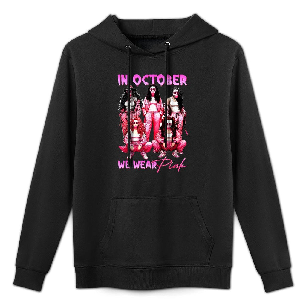 In October We Wear Pink Horror Breast Cancer Awareness Meme Pilling-Resistant Hoodie